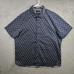 Ted Baker Casual Shirt Men Size 7 Button Up Short Sleeve Geometric Charcoal